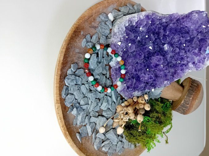 Bracelet Endométriose : Pierre de lune-Malachite -Cornaline