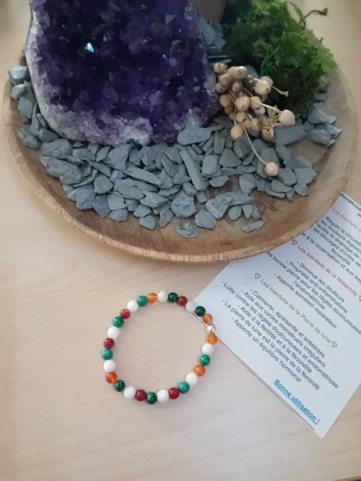 Bracelet Endométriose : Pierre de lune-Malachite -Cornaline