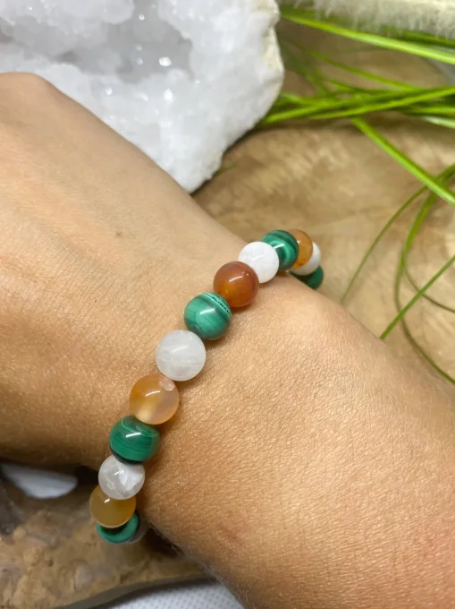 Bracelet Endométriose : Pierre de lune-Malachite -Cornaline