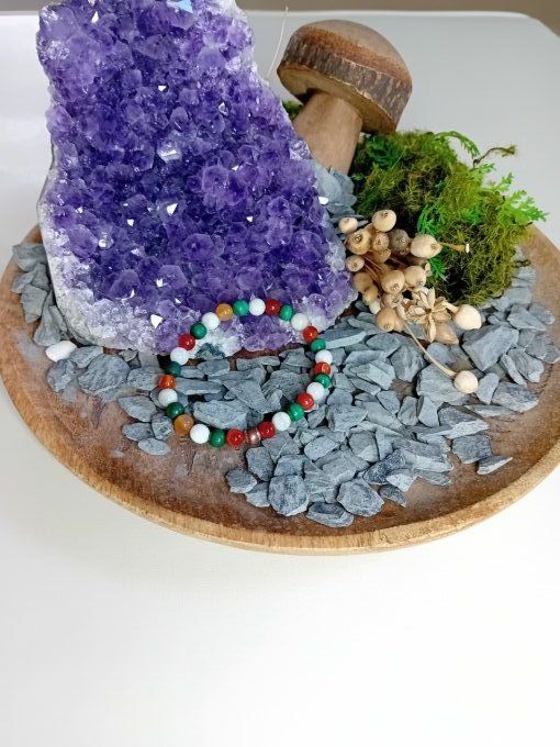 Bracelet Endométriose : Pierre de lune-Malachite -Cornaline